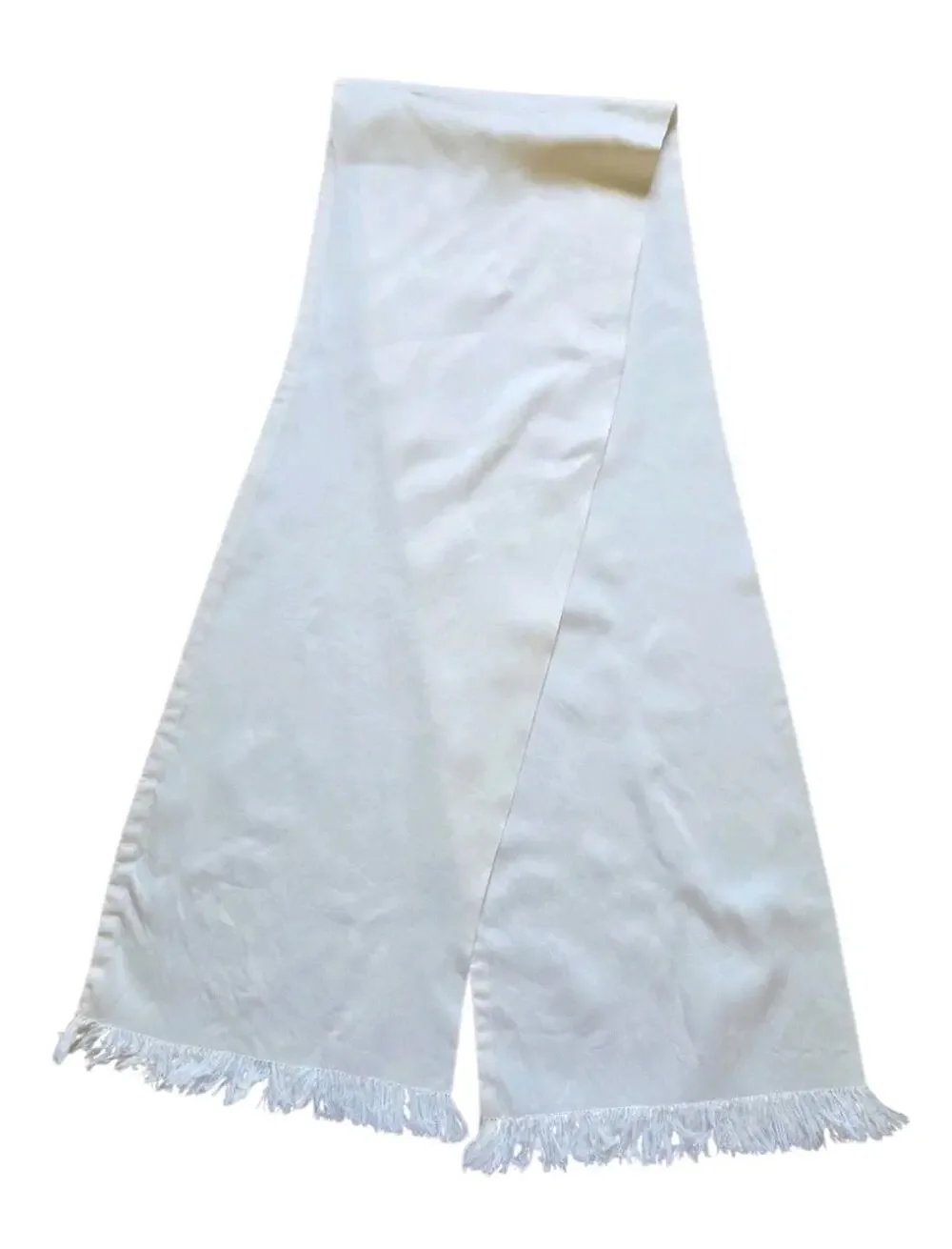 VTG 100% Silk Ivory Rectangle Scarf Fringe Long 56